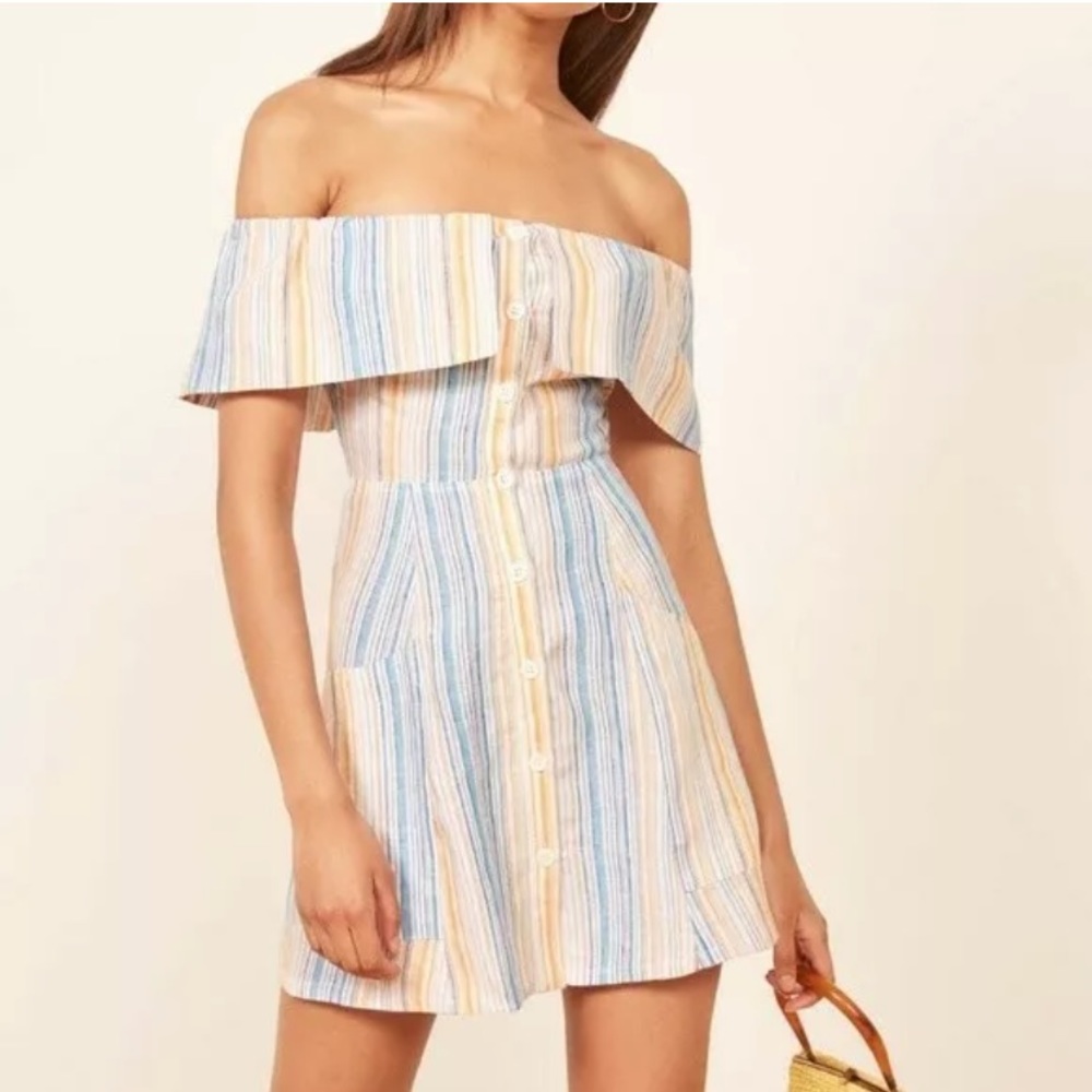Reformation Landy Off Shoulder Linen Dress NWT